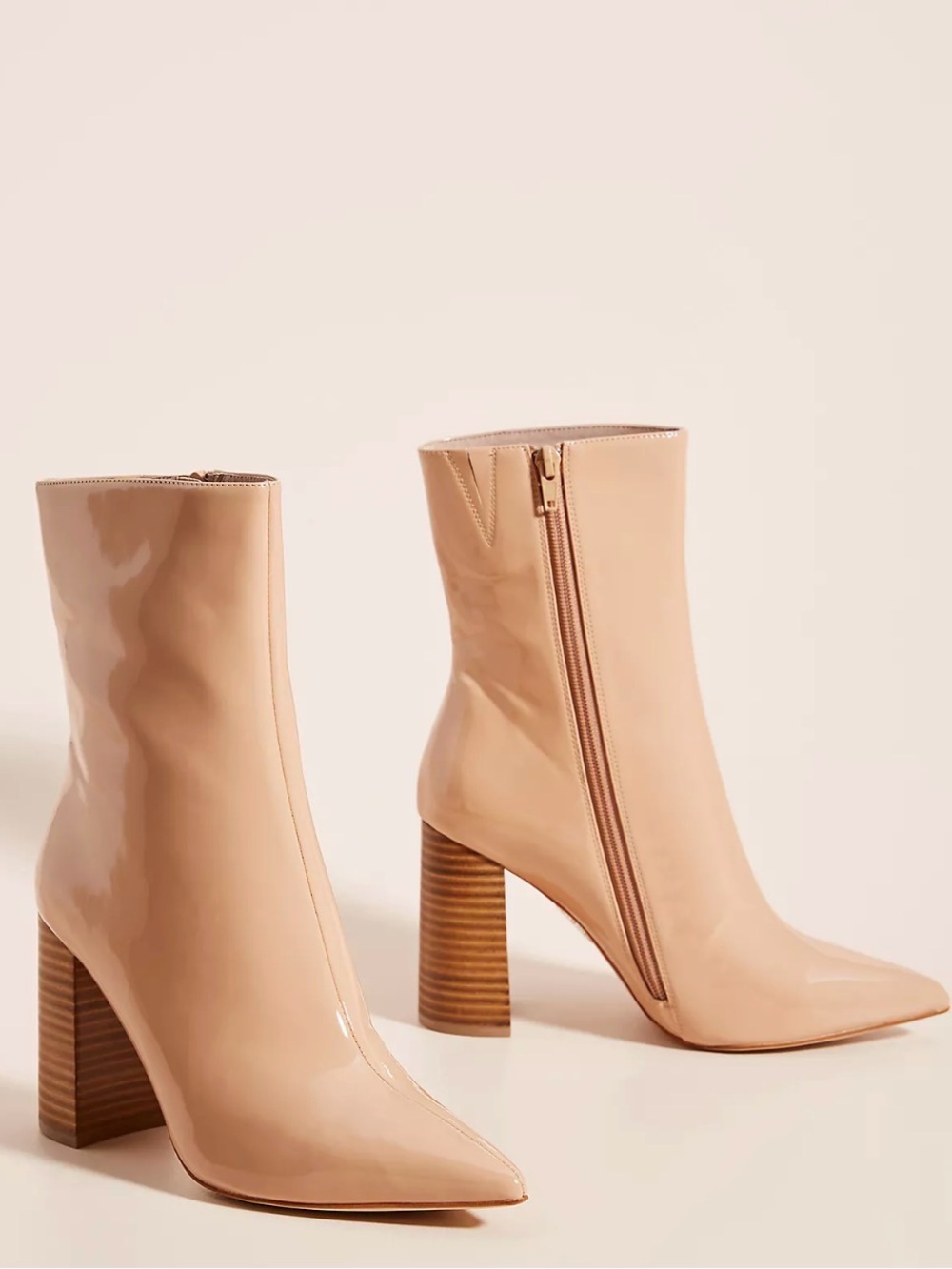 Jeffrey Campbell Nude Patent Pointed Toe Block Heel Ankle Boots
